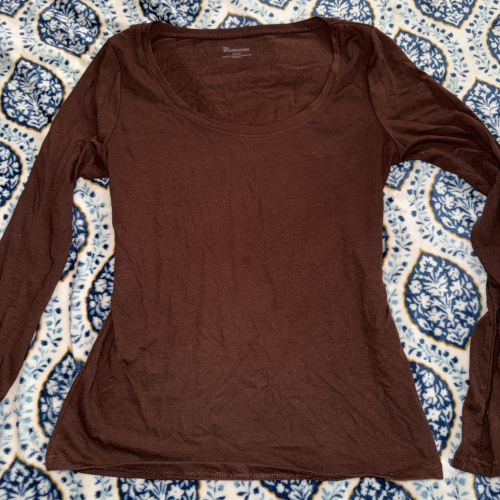 No Boundaries Brown Fitted Long Sleeve Blouse